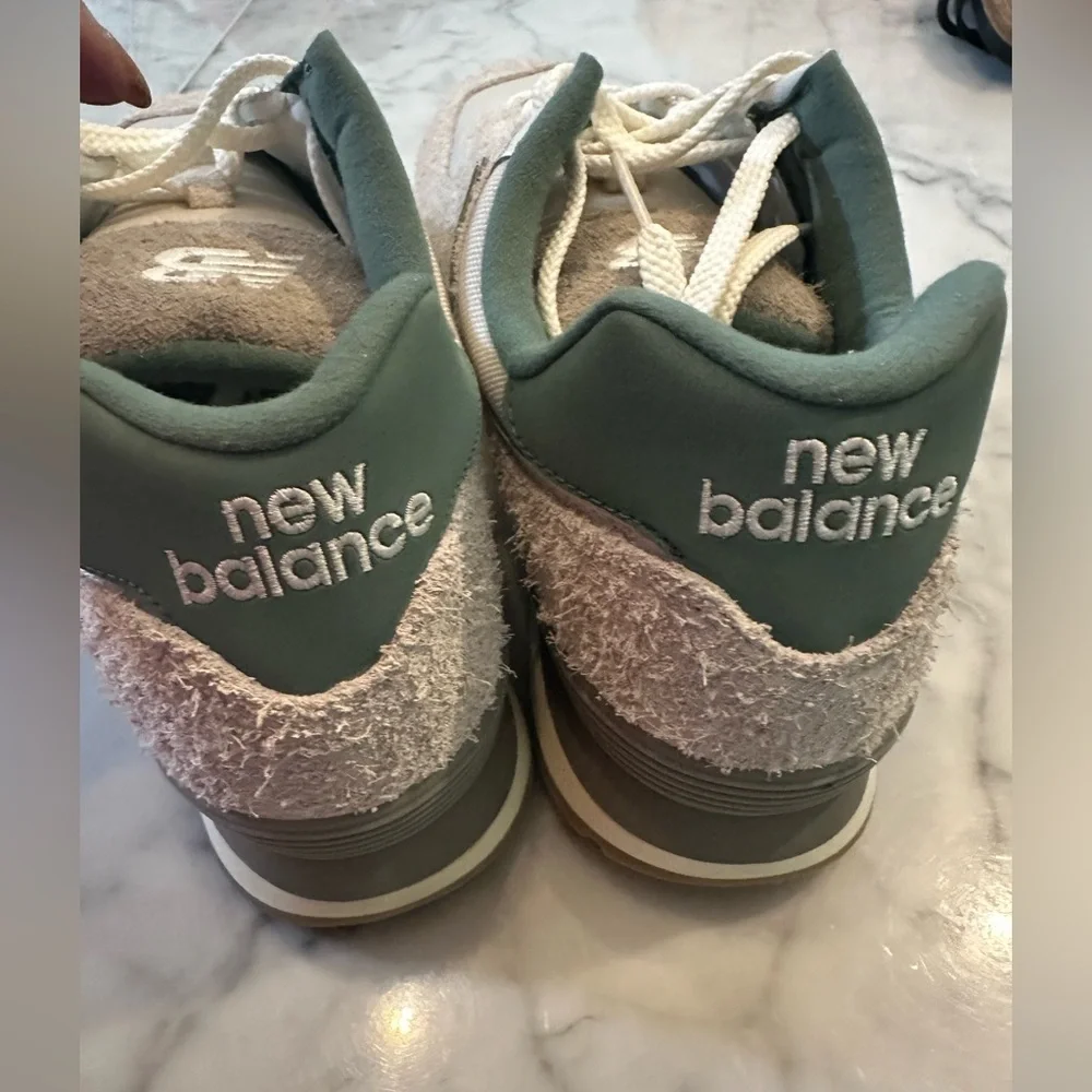 New Balance 574 Cream and Green Retro Runner Sneakers
